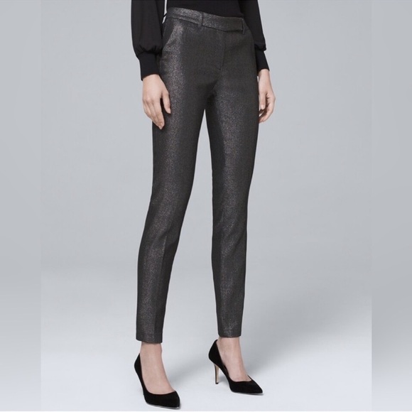 White House Black Market Metallic Jacquard Slim Ankle Pants - Picture 1 of 10